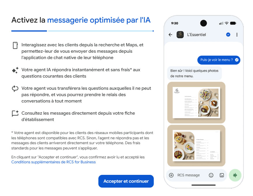 Messagerie optimisée par l'IA sur votre Google Business Profile